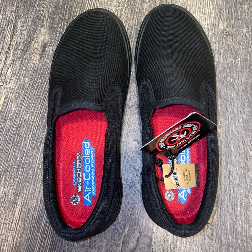 NEW Skechers Work Non-Slip Black and Red Air-Cooled Sneakers